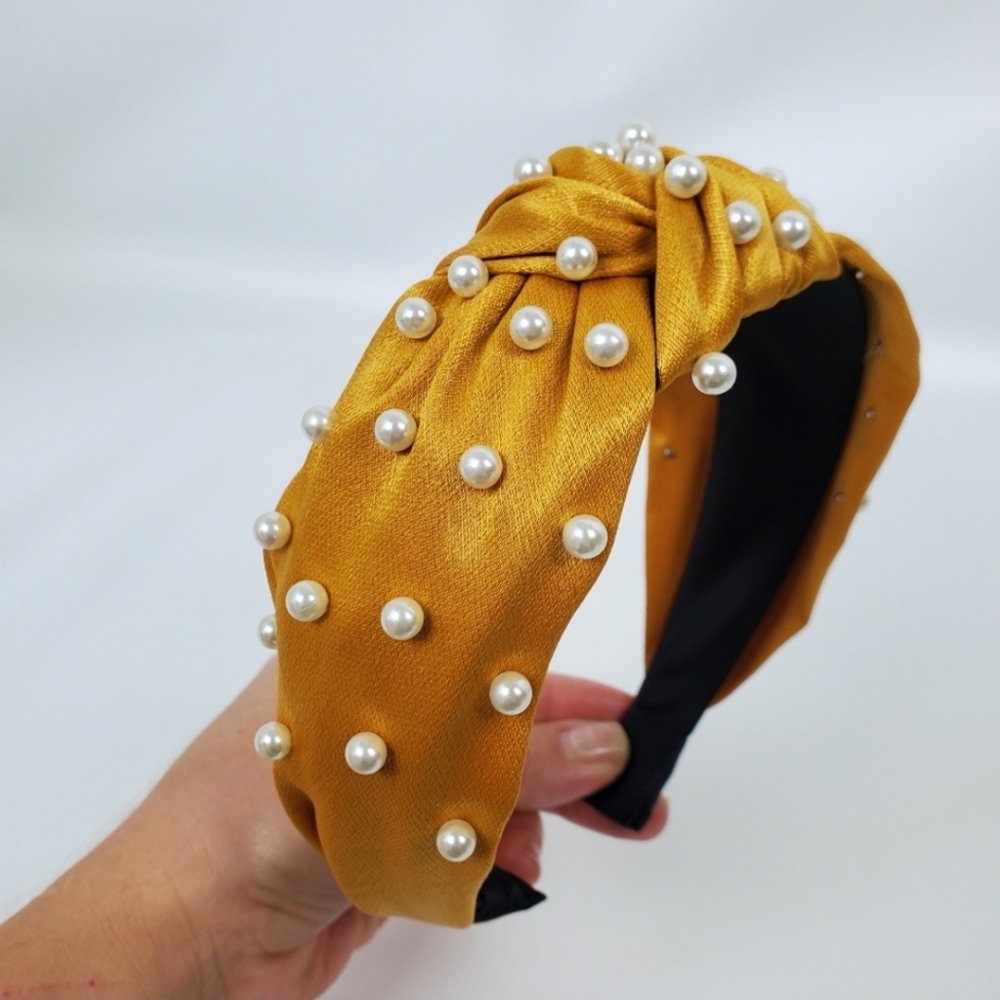 Wide Head Band Hairband Knot Pearls Beads